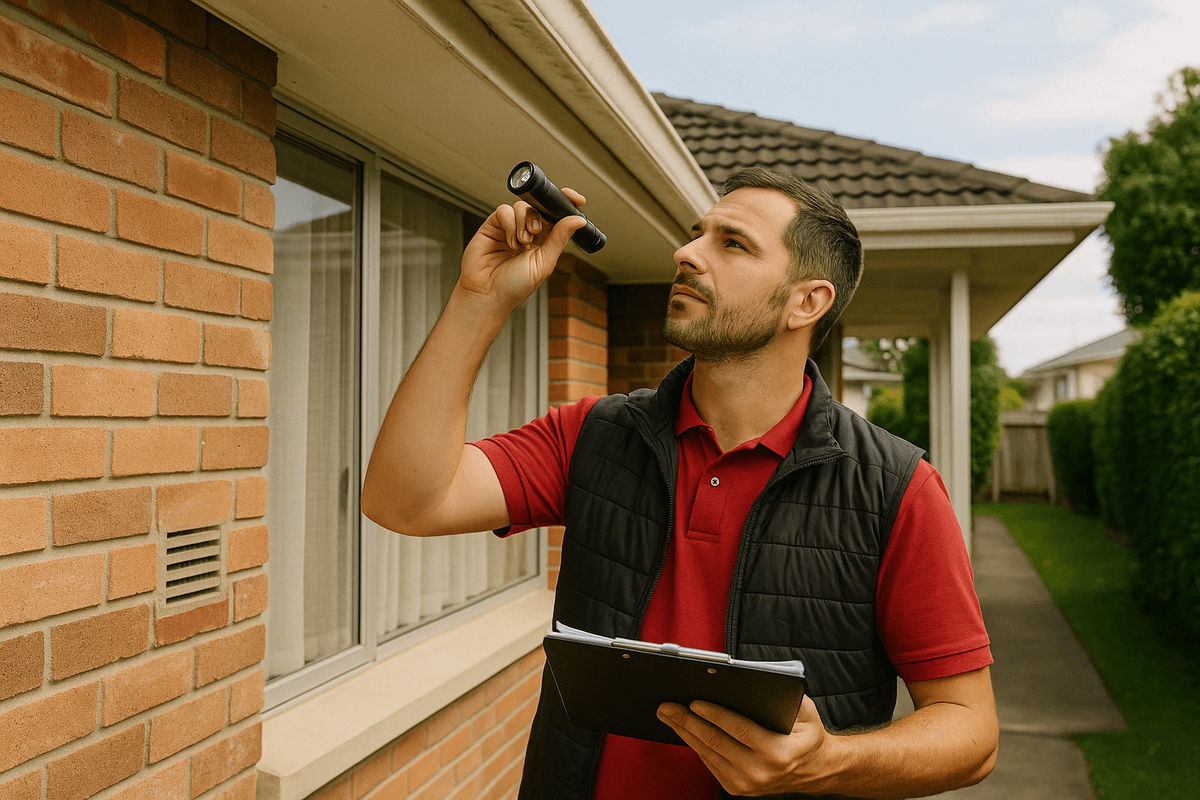 Professional building inspector examining property exterior